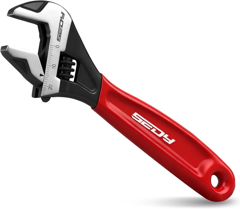 SEDY 6" Adjustable Wrench Pipe Spanner: Wide Jaw Black Oxide Wrench With Cushion Grip, Laser Marked Metric & SAE Scales, CR-V Steel, for Professionals - Image 1